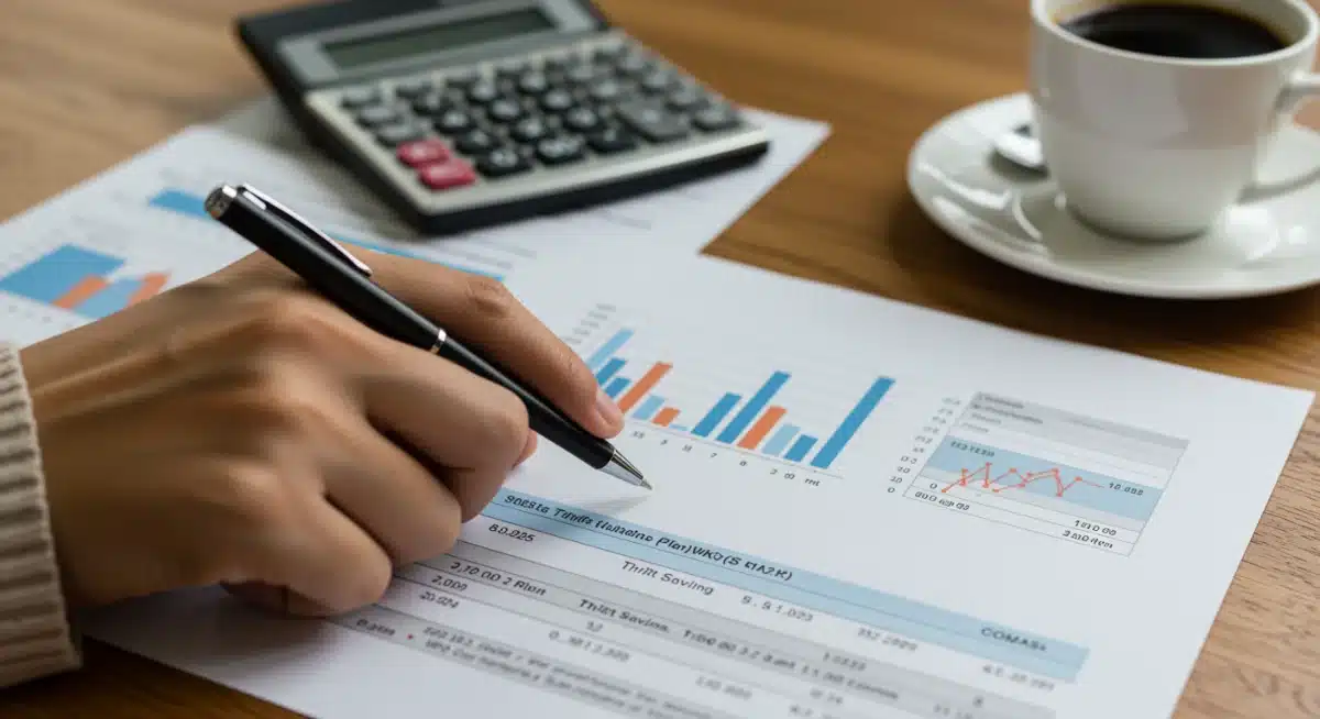Hand analyzing Thrift Savings Plan statement for maximum growth