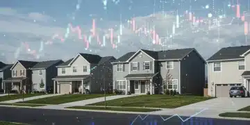 Federal housing bill documents with a background of suburban US homes, symbolizing new legislation's impact on homeowners