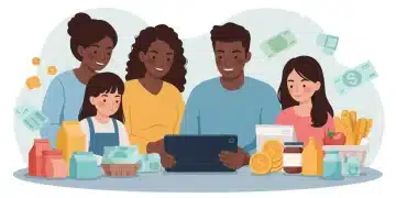 Family reviewing household budget on tablet, concerned about inflation impact.