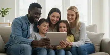 Family reviewing Child Tax Credit benefits on a tablet