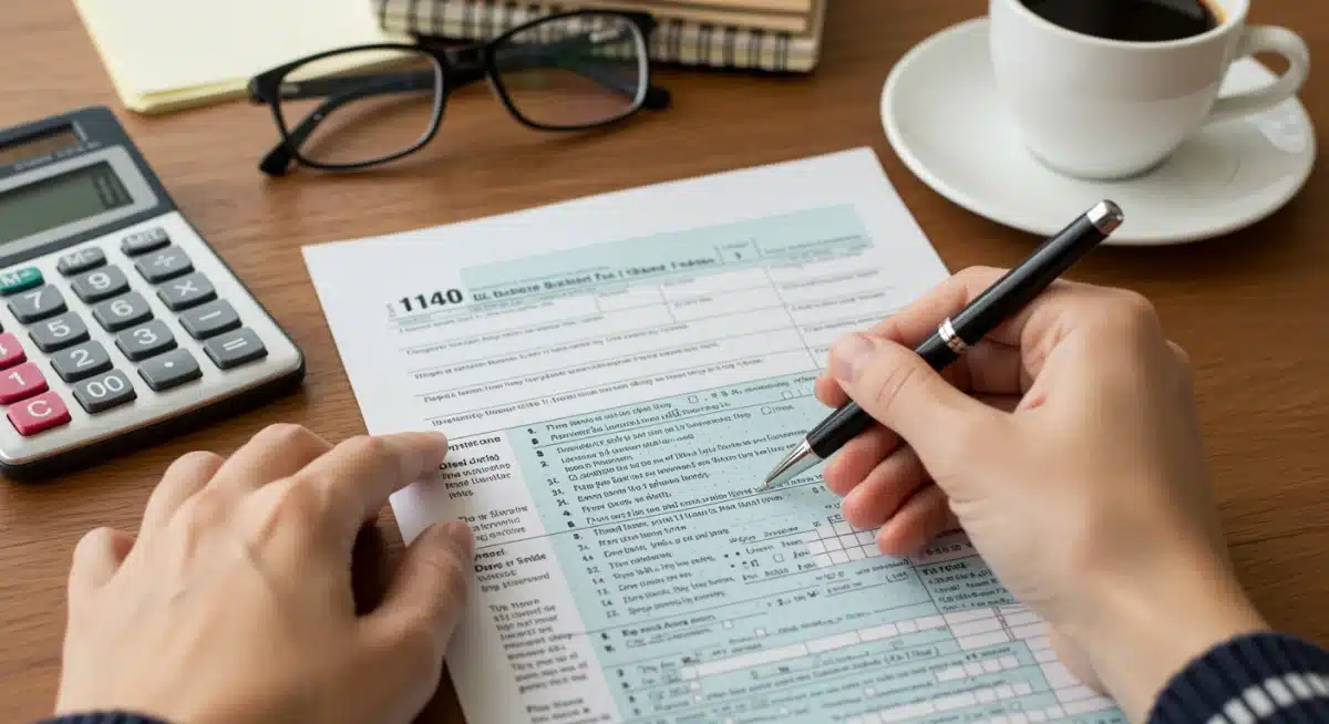 Person filling out tax forms for Child Tax Credit