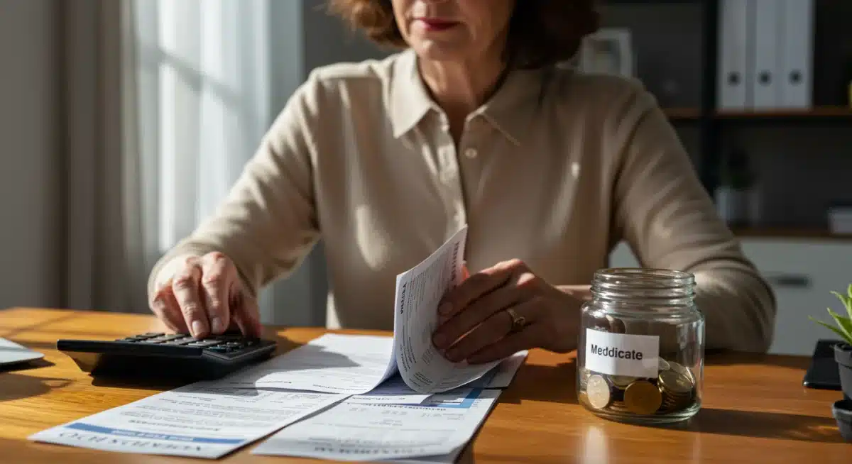 Person organizing financial records for healthcare budgeting