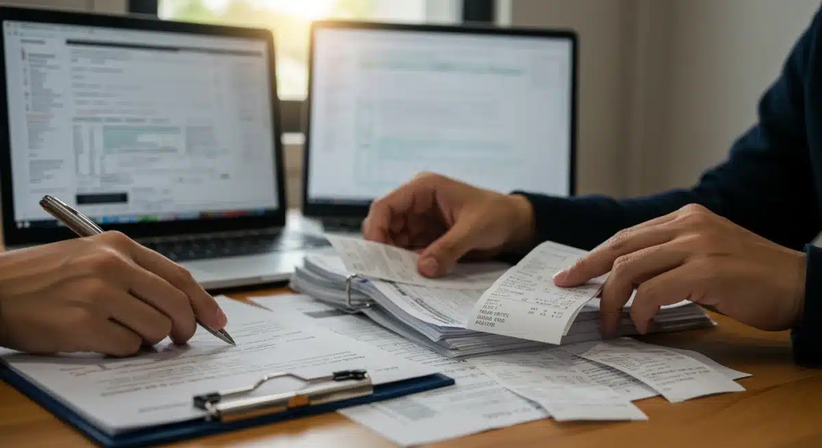 Person organizing tax documents for education credits