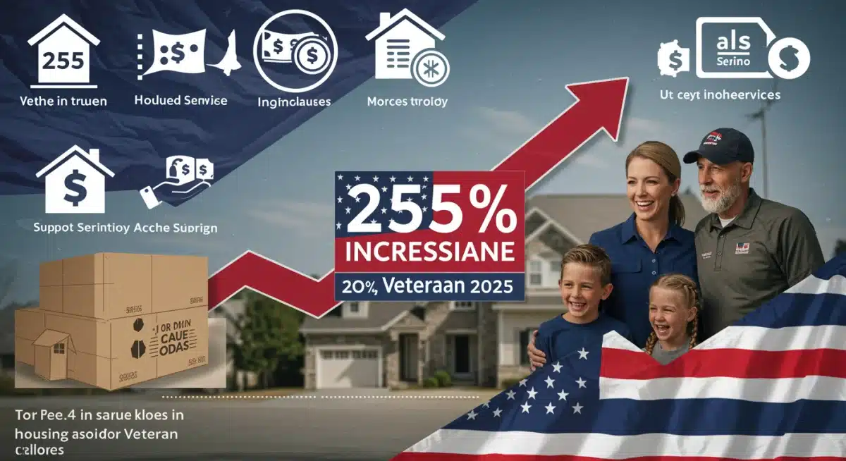 Infographic detailing a 25% increase in veterans' housing assistance for 2025, with icons for homes and financial support.