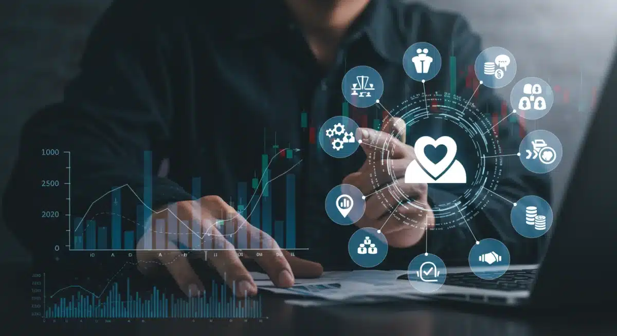 Data analytics dashboard showing healthcare cost trends and the impact of wellness programs on employer benefits.