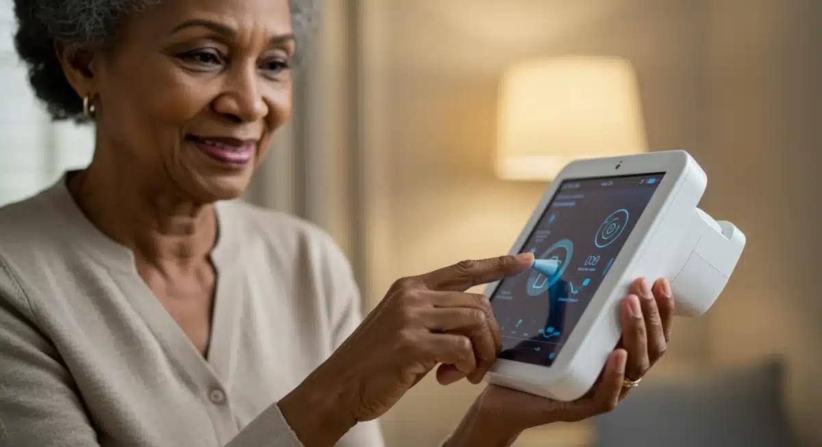 Patient using a new FDA-approved home medical device for chronic condition management.