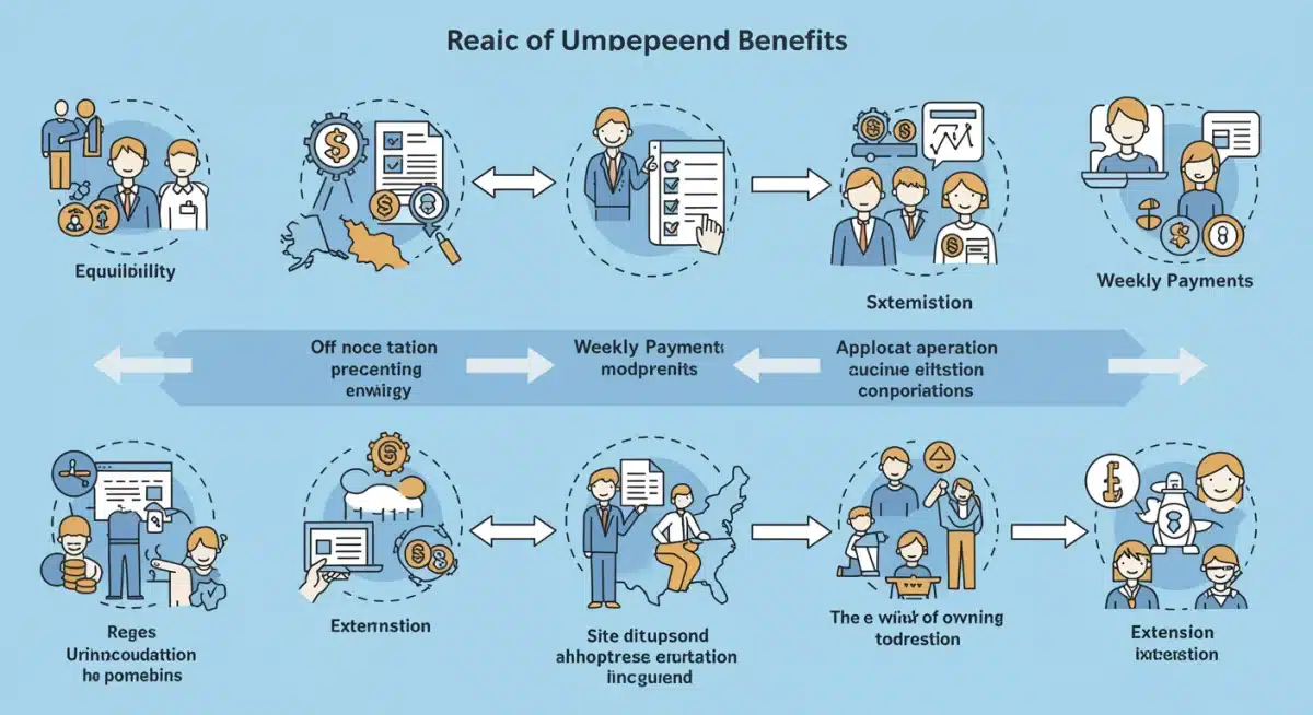 Infographic detailing types of unemployment benefits and application process