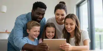 Family reviewing Child Tax Credit information on a tablet