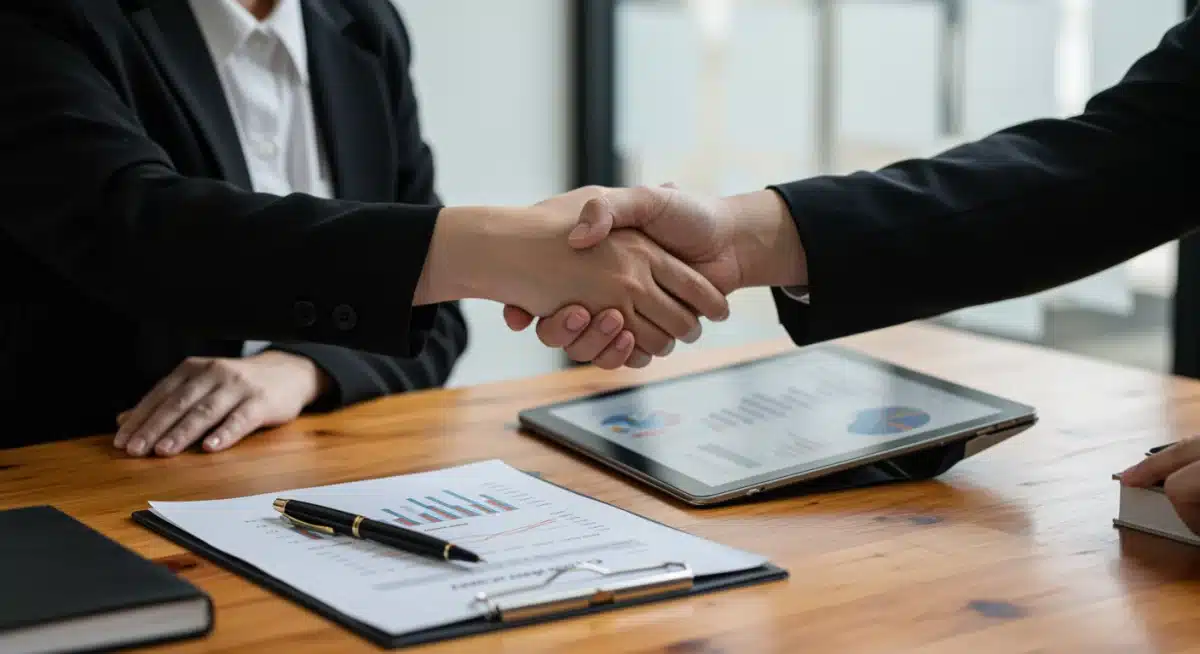 Financial advisor and client shaking hands over retirement plan