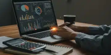 Financial professional analyzing retirement savings plan on laptop