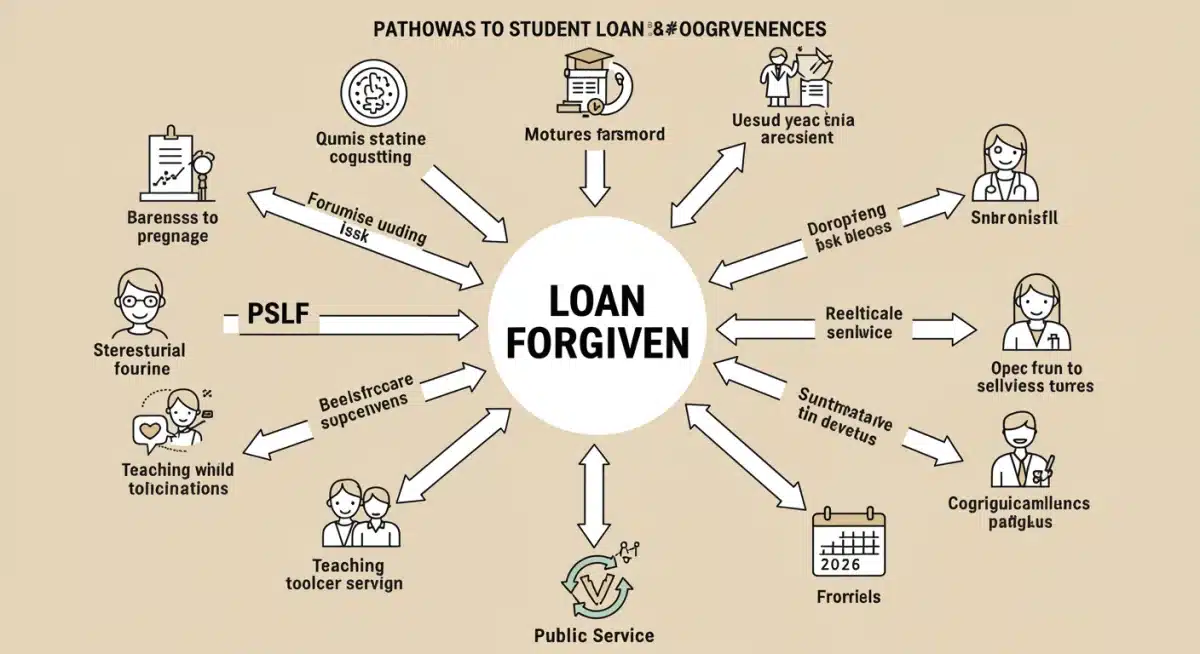 Infographic detailing various federal student loan forgiveness pathways and eligibility for 2026.