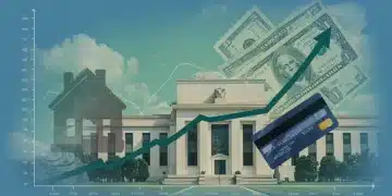 Graph illustrating rising interest rates with icons of a house, credit card, and money, symbolizing consumer financial impact.