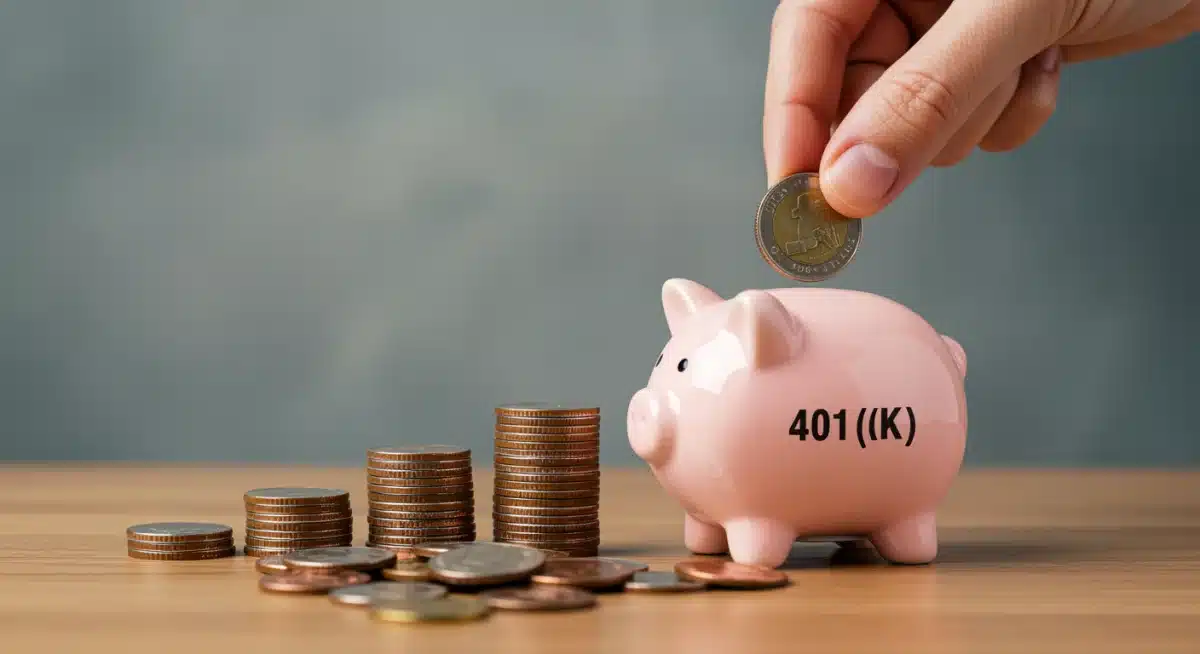 Hand depositing coin into 401k piggy bank