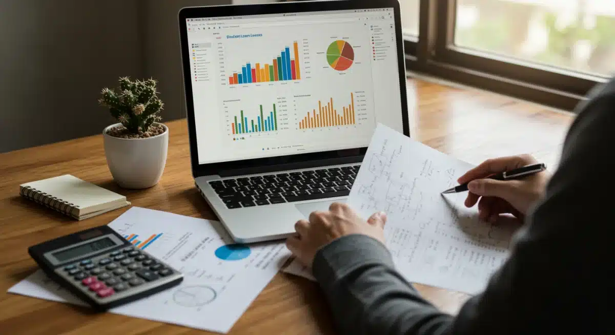 Individual reviewing student loan documents and financial planning on a laptop