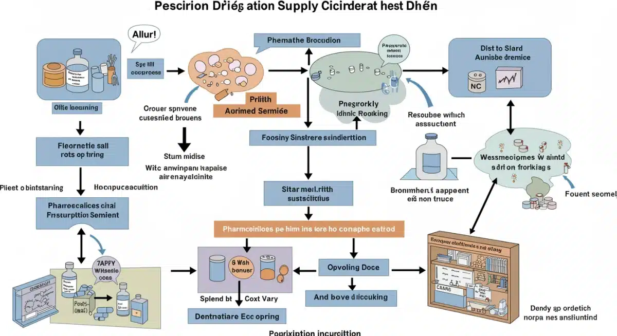 Complex prescription drug supply chain with cost reduction points
