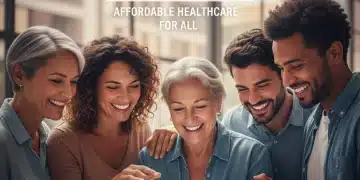 Diverse individuals happily reviewing ACA subsidy information on a tablet