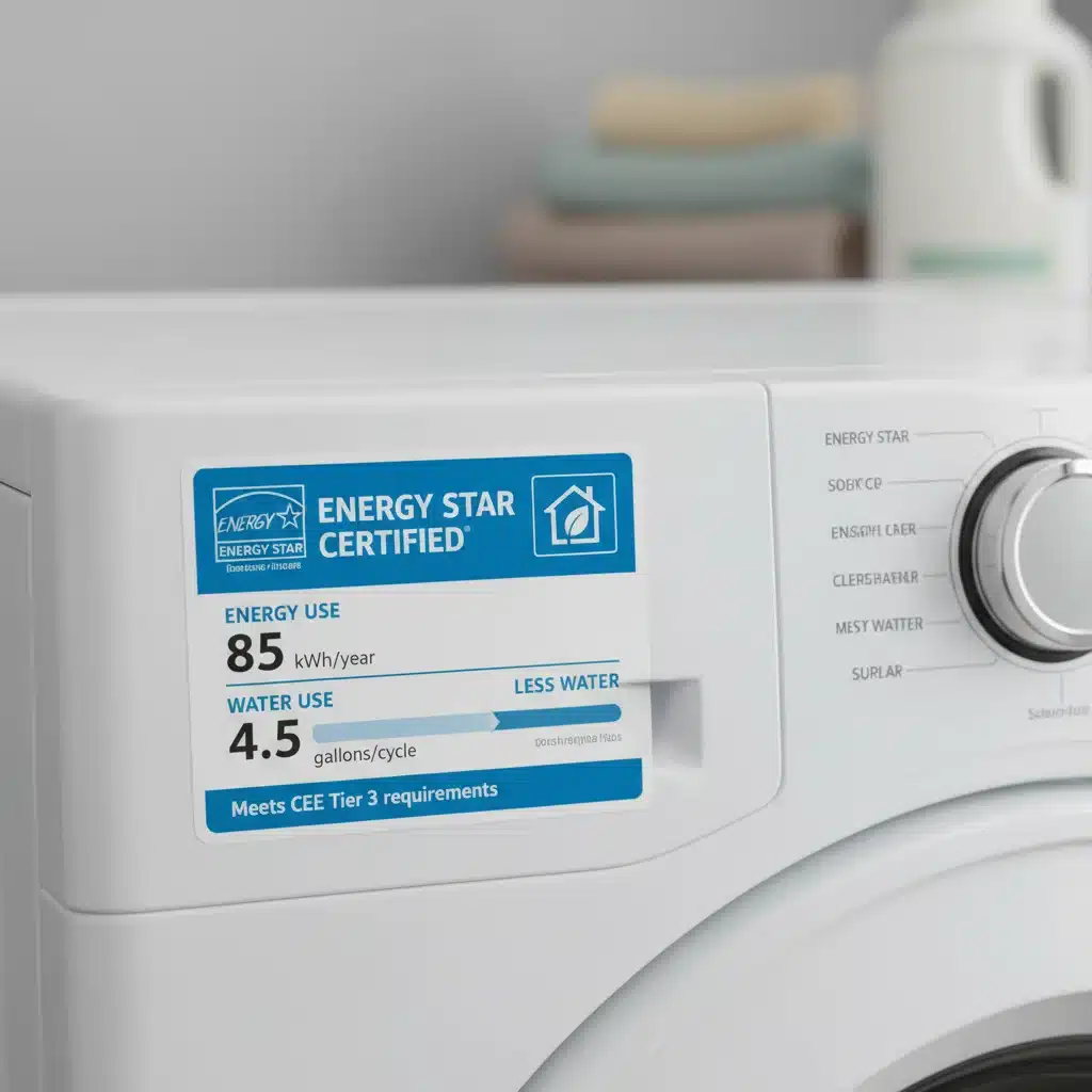 Energy Star label on a washing machine showing efficiency ratings