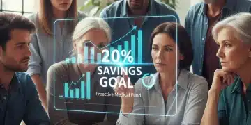 People analyzing healthcare cost data and financial savings goals on a tablet.