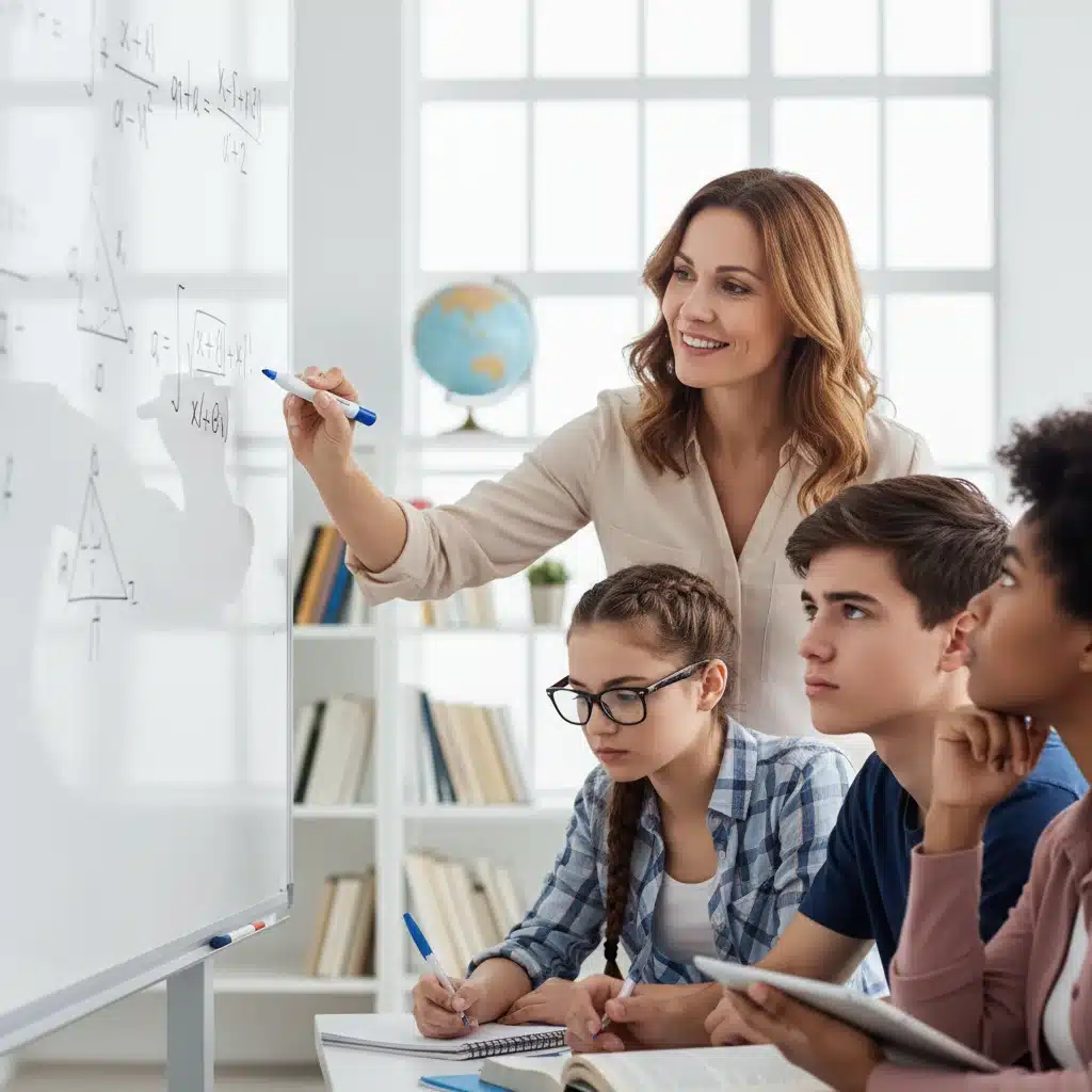 Teacher explaining math concepts to students