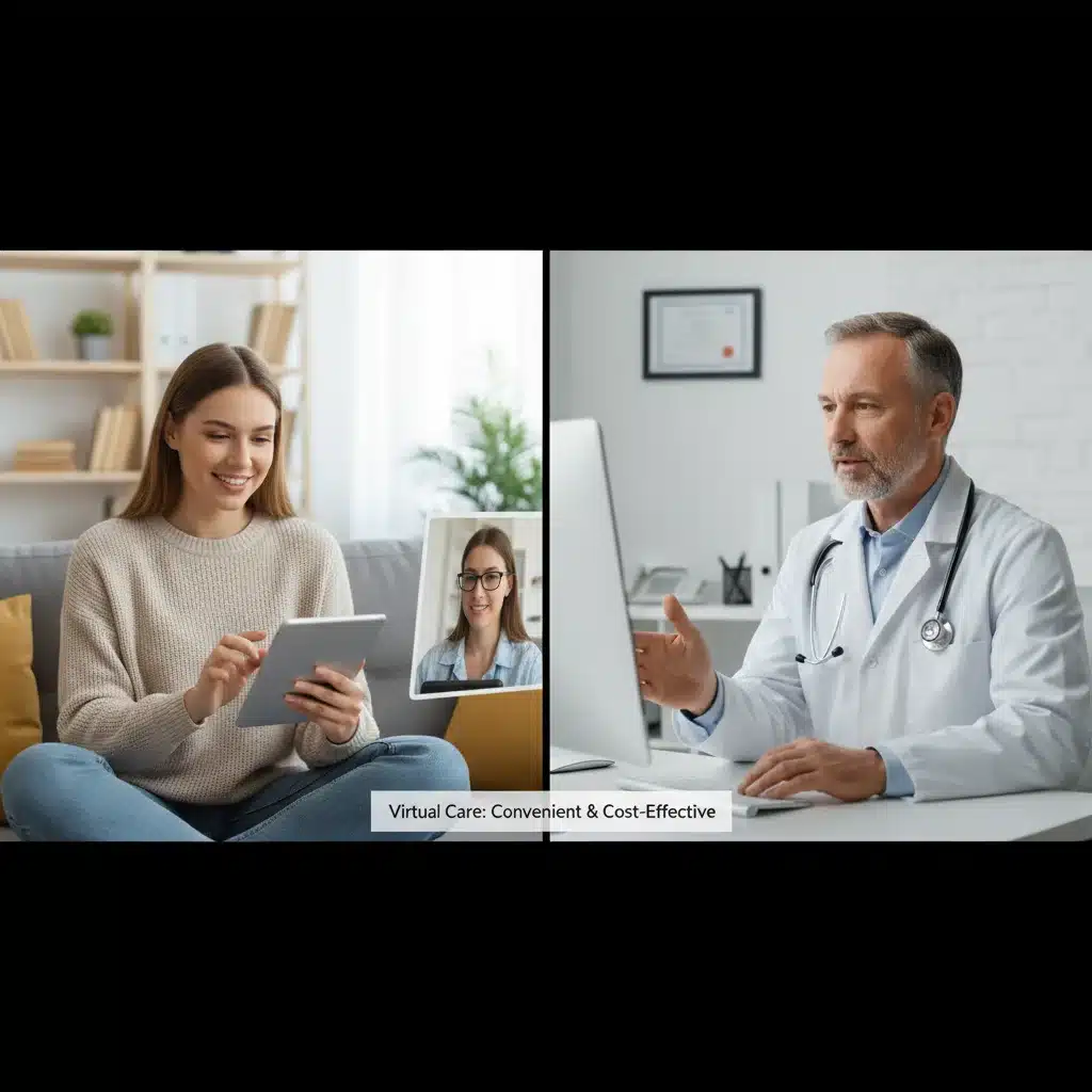 Patient engaging in a telemedicine consultation with a doctor via video call.