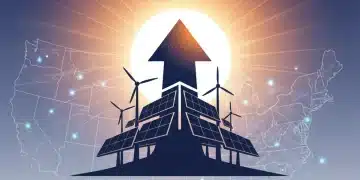 Graphic showing a 10% increase in US renewable energy adoption by 2026, with solar and wind power.