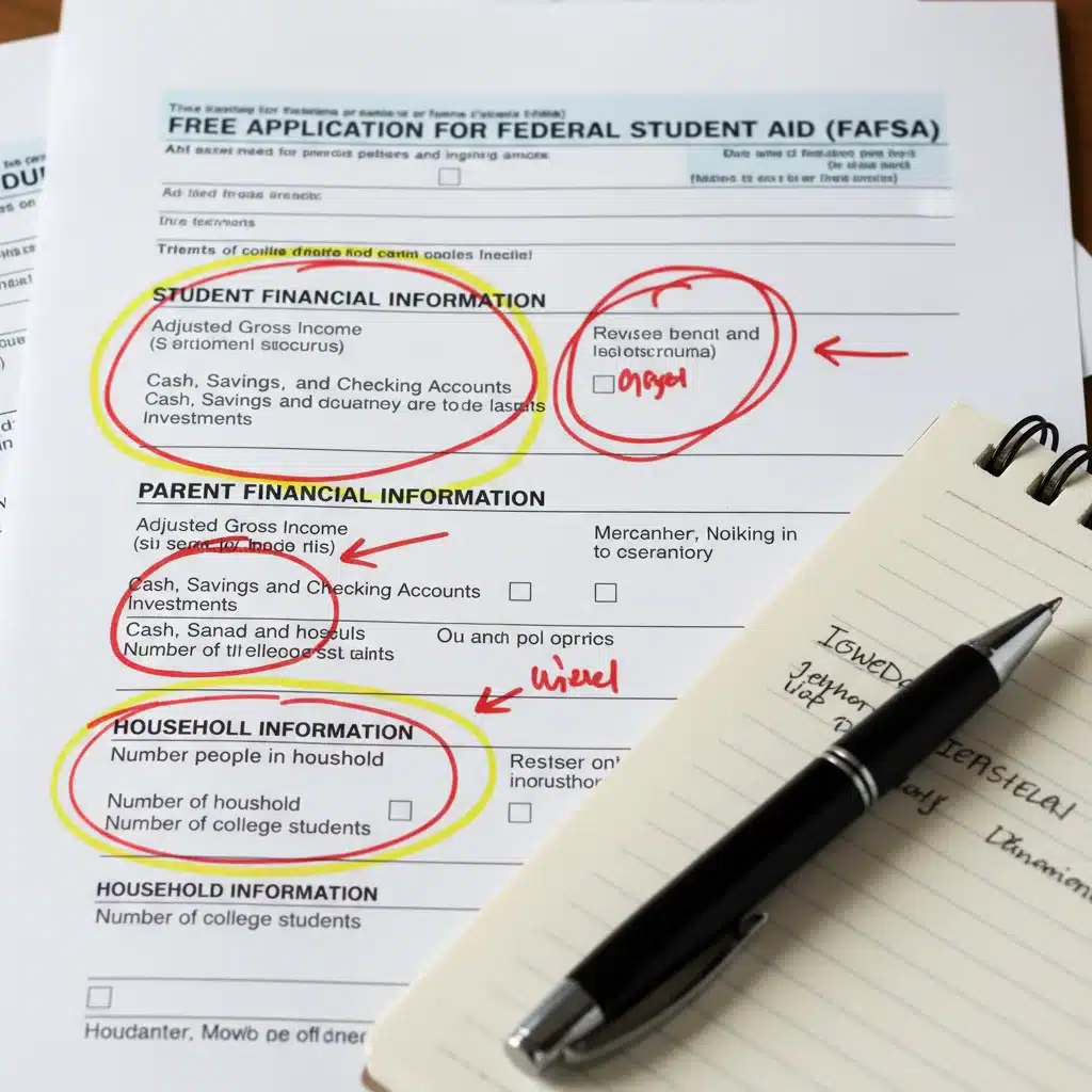 Close-up of FAFSA form highlighting key financial information