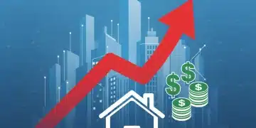 Graph showing rising interest rates impacting a house and money, symbolizing Federal Reserve rate hikes and mortgage effects.