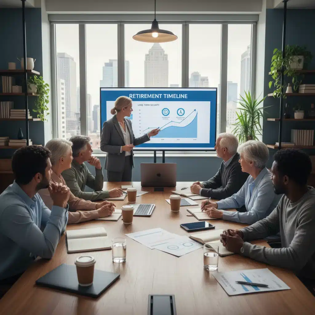 Financial advisor guiding a diverse group through retirement planning strategies.