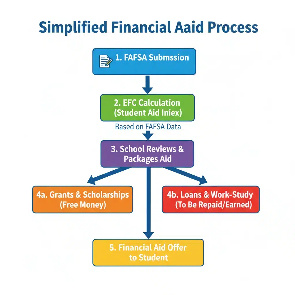 Flowchart illustrating the financial aid application process
