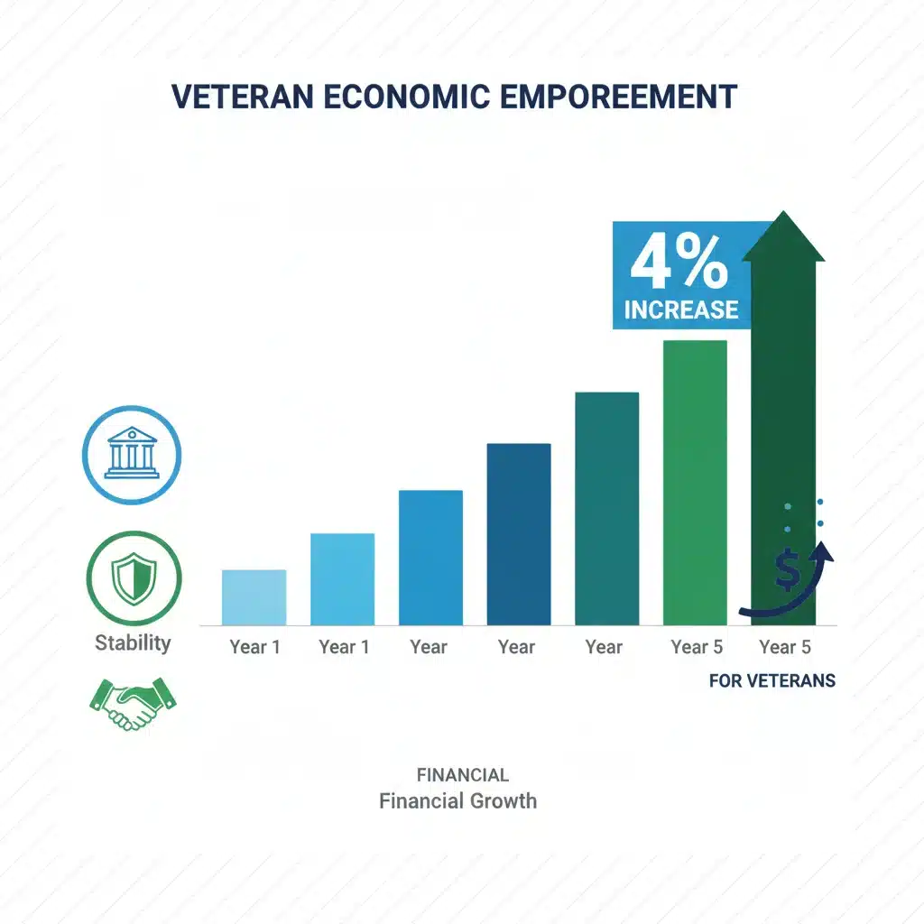 Infographic depicting a 4% increase in benefits, symbolizing growth and support for veterans' financial stability.